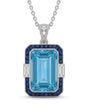 Bleu Meridian emerald-cut Aquamarine sapphire and diamond necklace setting in white gold, front view | SARATTI