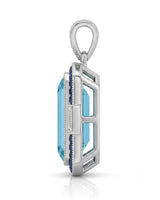 Bleu Meridian emerald-cut Aquamarine necklace setting in white gold, side profile with open gallery and diamond bail | SARATTI