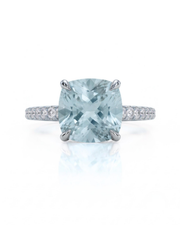 CAELIA cushion cut Aquamarine pavé solitaire ring setting in White Gold, front view | SARATTI