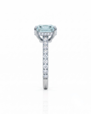 CAELIA cushion cut Aquamarine pavé solitaire ring setting in White Gold, side profile | SARATTI
