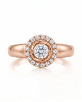 CARI 0.5 carat round natural diamond vintage halo engagement ring in 18K rose gold, front view of floral diamond halo | SARATTI