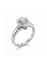 CARI 0.5 carat round natural diamond vintage halo engagement ring in 18K white gold, 45-degree hero view | SARATTI