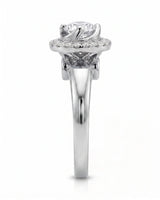 CARI 0.5 carat round natural diamond vintage halo engagement ring in 18K white gold, side profile showing elevated floral gallery | SARATTI