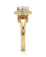 CARI 0.5 carat round natural diamond vintage halo engagement ring in 18K yellow gold, side profile showing elevated floral gallery | SARATTI