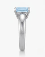 Céleste Arc emerald cut Aquamarine ring setting in white gold, side profile with open basket | SARATTI