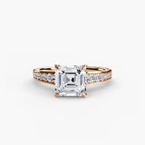 CÉLESTE – Asscher Cut Pavé Solitaire Ring Setting in Rose Gold | SARATTI