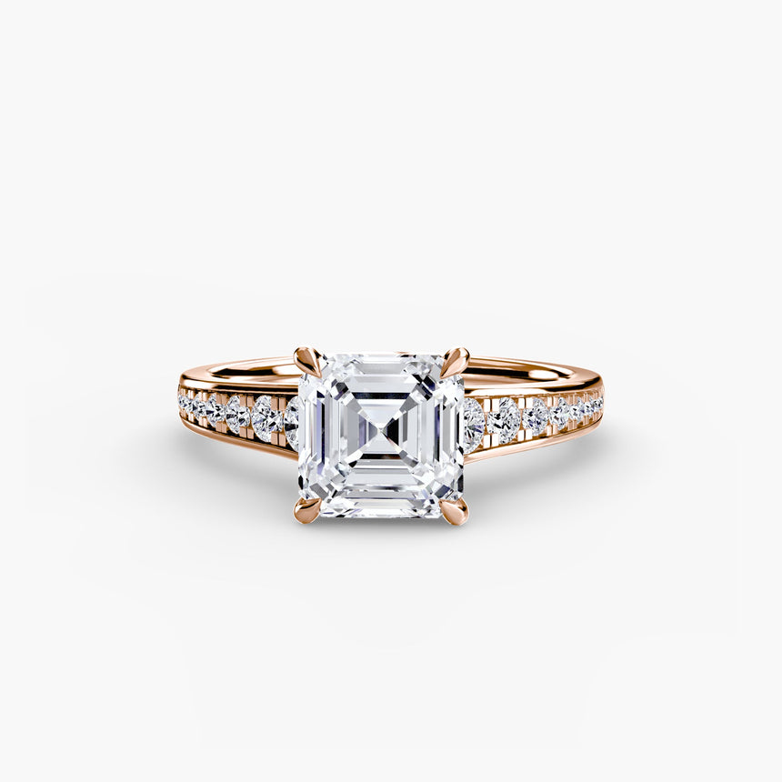 CÉLESTE – Asscher Cut Pavé Solitaire Ring Setting in Rose Gold | SARATTI