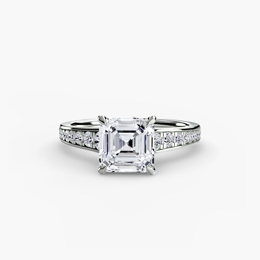 CÉLESTE – Asscher Cut Pavé Solitaire Ring Setting in White Gold | SARATTI