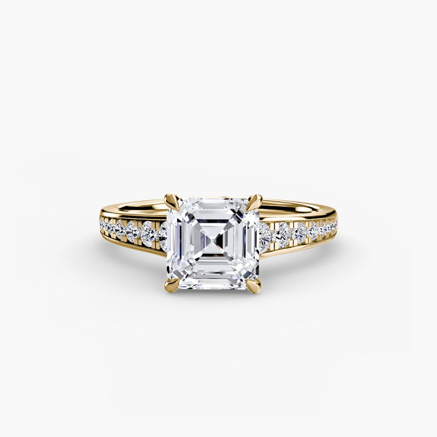 CÉLESTE – Asscher Cut Pavé Solitaire Ring Setting in Yellow Gold | SARATTI