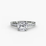 CÉLESTE – Cushion Cut Pavé Solitaire Ring Setting – White Gold view | SARATTI