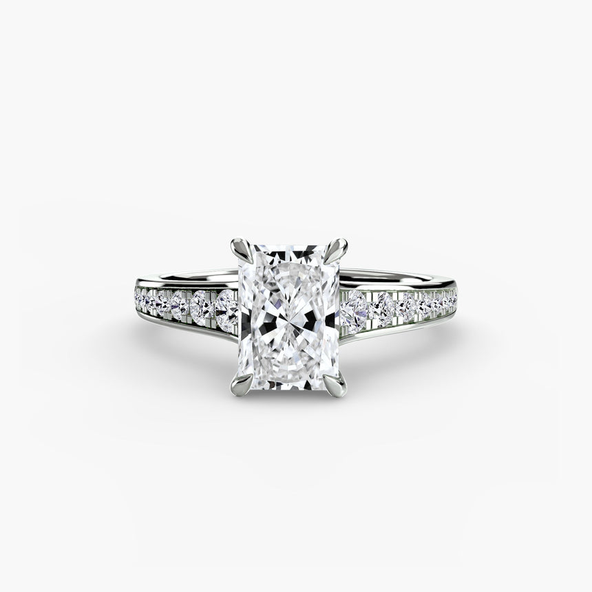 CÉLESTE Radiant Cut Pavé Solitaire Ring Setting in White Gold | SARATTI