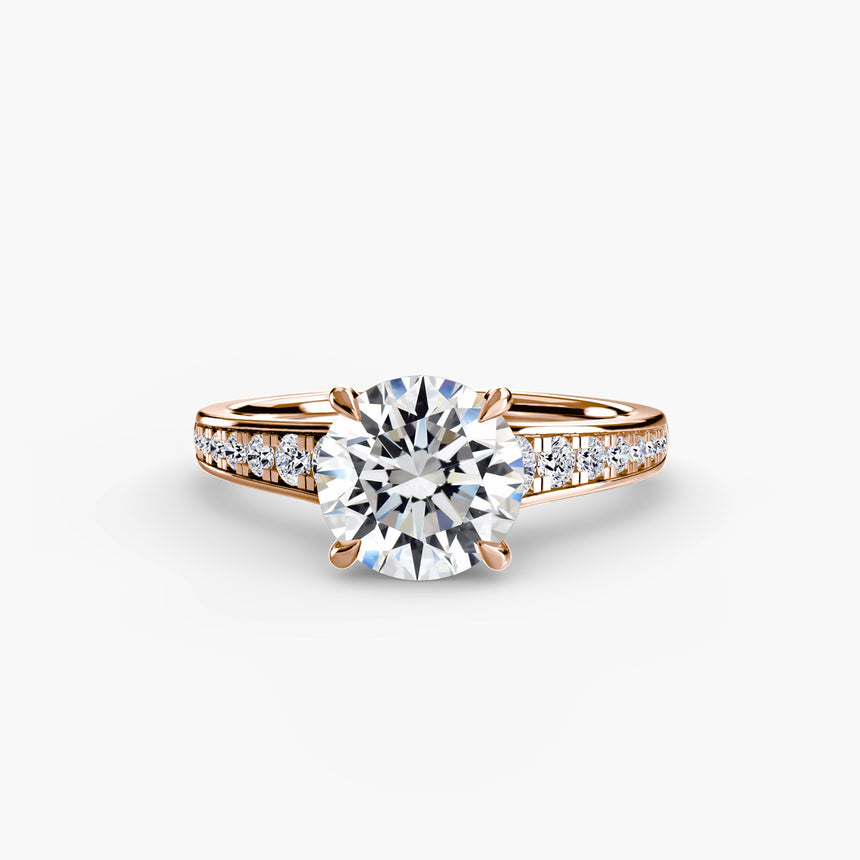 CÉLESTE – Round Cut Pavé Solitaire Ring Setting in Rose Gold | SARATTI