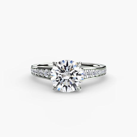 CÉLESTE – Round Cut Pavé Solitaire Ring Setting in White Gold | SARATTI