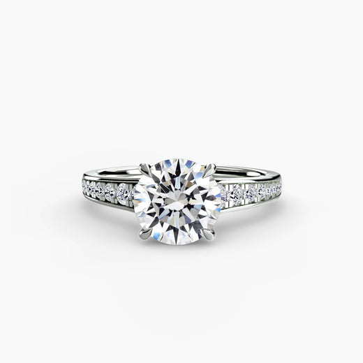 CÉLESTE – Round Cut Pavé Solitaire Ring Setting in White Gold | SARATTI