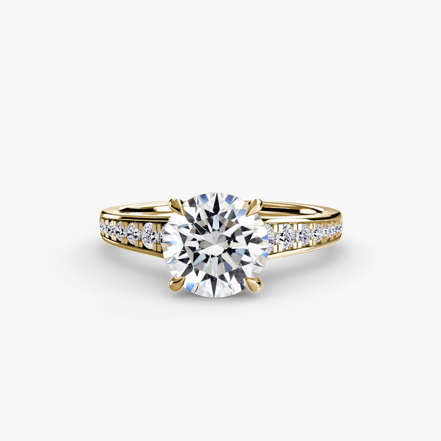 CÉLESTE – Round Cut Pavé Solitaire Ring Setting in Yellow Gold | SARATTI