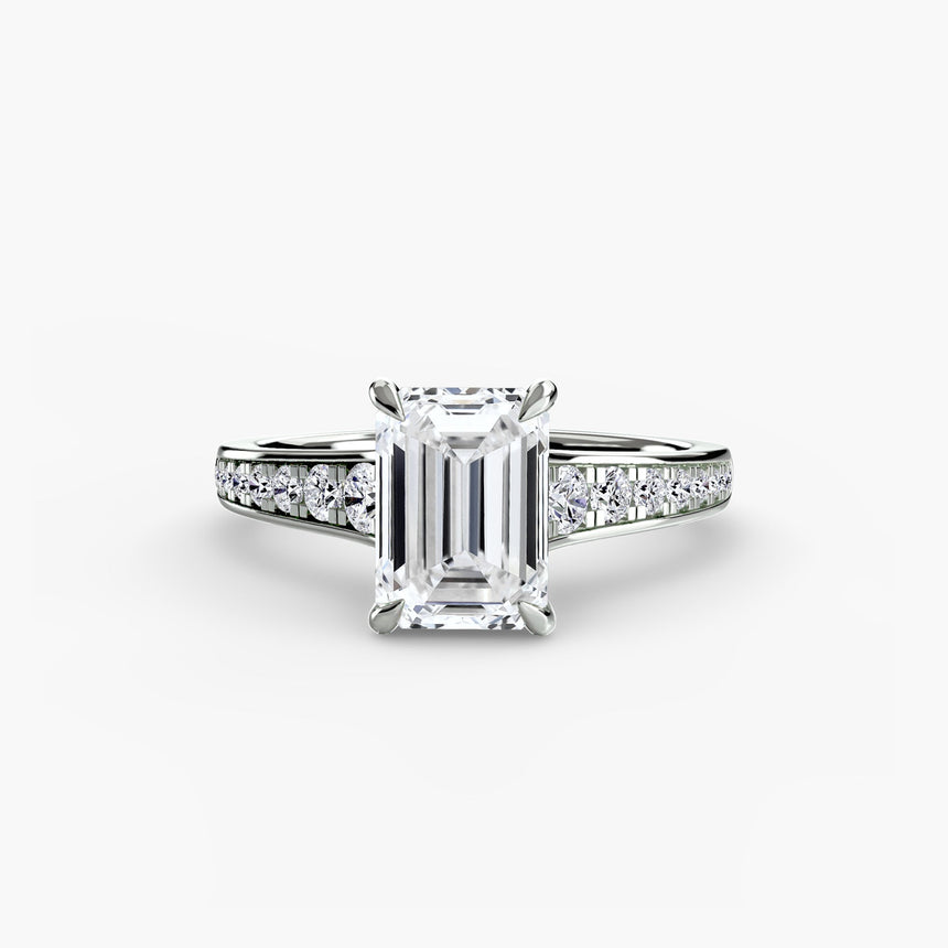 CÉLESTE VII Emerald Cut pavé solitaire ring setting in 950 Platinum | SARATTI