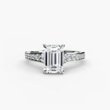 CÉLESTE VII Emerald Cut pavé solitaire ring setting in White Gold | SARATTI