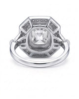 Clara 0.50 carat F-colour Asscher natural diamond vintage halo ring in 18K white gold, underside view of octagonal halo setting | SARATTI