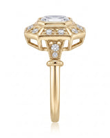 Clara 0.50 carat F-colour Asscher natural diamond vintage halo ring in 18K yellow gold, side profile showing open gallery | SARATTI