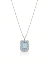 CLARIELLE emerald-cut Aquamarine diamond-frame pendant necklace in White Gold, front view | SARATTI
