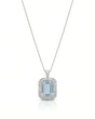 CLARIELLE emerald-cut Aquamarine diamond-frame pendant necklace in White Gold, front view | SARATTI