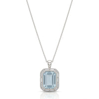 CLARIELLE – Emerald Cut Aquamarine Diamond Frame Necklace