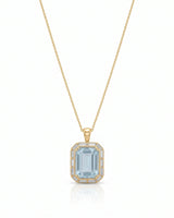 CLARIELLE emerald-cut Aquamarine diamond-frame pendant necklace in Yellow Gold, front view | SARATTI