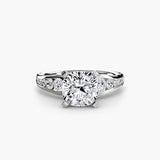 CLARTÉ Cushion Cut pavé solitaire ring setting in White Gold | SARATTI