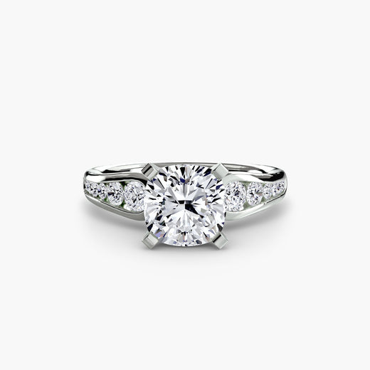 CLARTÉ Cushion Cut pavé solitaire ring setting in White Gold | SARATTI