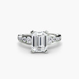 CLARTÉ Emerald Cut Pavé Solitaire Ring Setting in 950 Platinum | SARATTI
