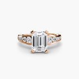 CLARTÉ Emerald Cut Pavé Solitaire Ring Setting in Rose Gold | SARATTI