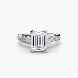 CLARTÉ Emerald Cut Pavé Solitaire Ring Setting in White Gold | SARATTI