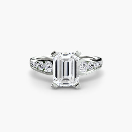 CLARTÉ Emerald Cut Pavé Solitaire Ring Setting in White Gold | SARATTI