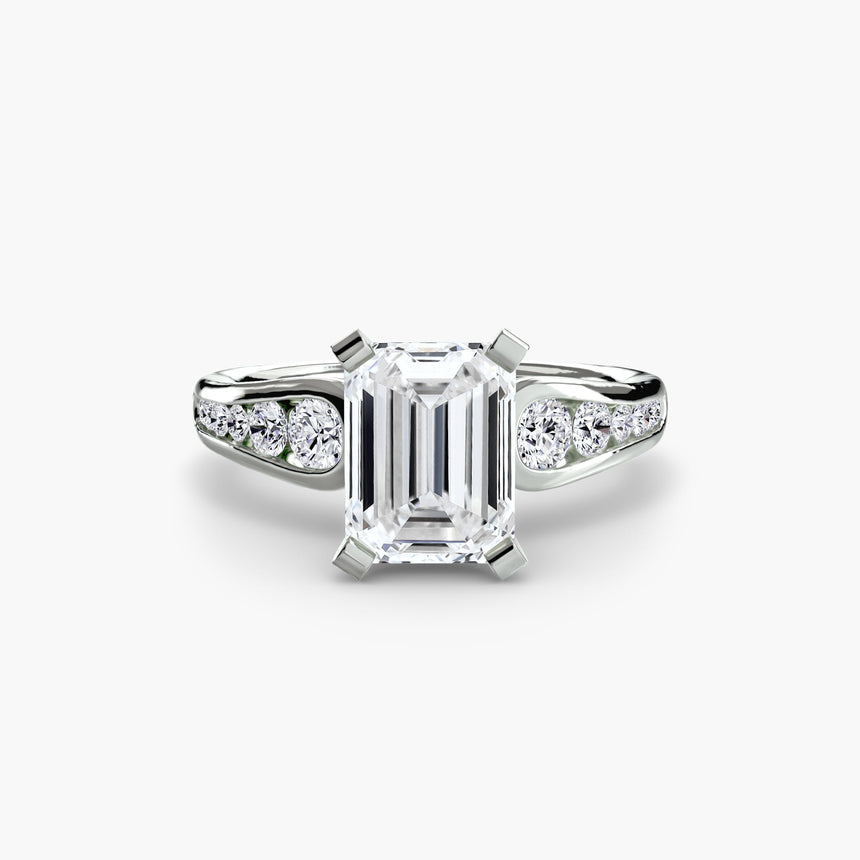 CLARTÉ Emerald Cut Pavé Solitaire Ring Setting in White Gold | SARATTI