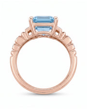 Clarté Frame emerald-cut Aquamarine pavé cocktail ring setting in Rose Gold, front view | SARATTI