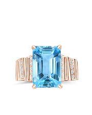 Clarté Frame emerald-cut Aquamarine pavé cocktail ring setting in Rose Gold, side view | SARATTI