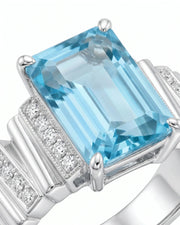 Clarté Frame emerald-cut Aquamarine pavé cocktail ring setting in White Gold, side view | SARATTI