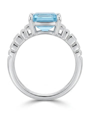 Clarté Frame emerald-cut Aquamarine pavé cocktail ring setting in White Gold, top view | SARATTI