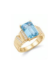Clarté Frame emerald-cut Aquamarine pavé cocktail ring setting in Yellow Gold, 45-degree view | SARATTI