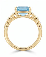 Clarté Frame emerald-cut Aquamarine pavé cocktail ring setting in Yellow Gold, top view | SARATTI