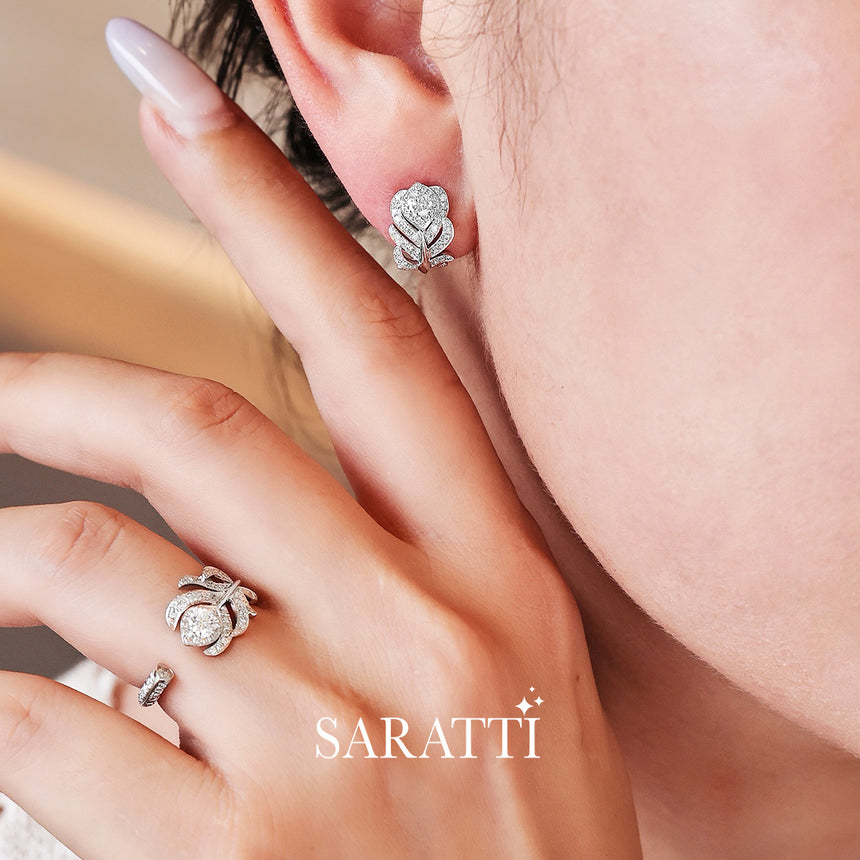 Plume d’Éclat Lab Diamond Set | Platinum Feather Jewelry | SARATTI