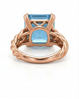 Cordelle Asscher-cut Aquamarine sculptural rope-band solitaire ring setting in Rose Gold, profile view | SARATTI