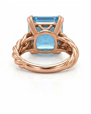 Cordelle Asscher-cut Aquamarine sculptural rope-band solitaire ring setting in Rose Gold, profile view | SARATTI