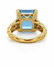 Cordelle Asscher-cut Aquamarine sculptural rope-band solitaire ring setting in Yellow Gold, gallery detail | SARATTI