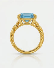 Cordelle Asscher-cut Aquamarine sculptural rope-band solitaire ring setting in Yellow Gold, setting detail | SARATTI