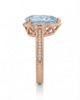 Cordelle Halo Pear Cut Aquamarine Diamond Rope Band Ring Setting in Rose Gold, front view | SARATTI