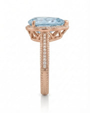 Cordelle Halo Pear Cut Aquamarine Diamond Rope Band Ring Setting in Rose Gold, front view | SARATTI