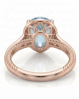 Cordelle Halo Pear Cut Aquamarine Diamond Rope Band Ring Setting in Rose Gold, rear gallery view | SARATTI