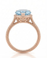 Cordelle Halo Pear Cut Aquamarine Diamond Rope Band Ring Setting in Rose Gold, rope band detail | SARATTI