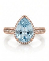Cordelle Halo Pear Cut Aquamarine Diamond Rope Band Ring Setting in Rose Gold, side profile | SARATTI